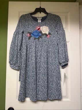 Bonnie Jean Blue Floral-Appliqué Casual Dress